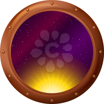 Space ship window porthole: sun partially putting out, eps10, contains transparencies. Vector
