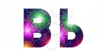 Set of English letters signs uppercase and lowercase B, stylized colorful holiday firework with stars and flares, elements for web design. Eps10, contains transparencies. Vector