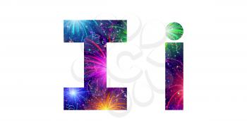 Set of English letters signs uppercase and lowercase I, stylized colorful holiday firework with stars and flares, elements for web design. Eps10, contains transparencies. Vector