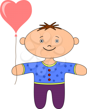 Toy, ragdoll, boy with valentine heart balloon. Vector