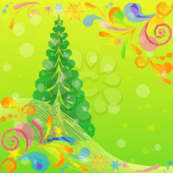 Christmas Low Poly Background for Holiday Design with Fir Tree and Abstract Patterns. Vector