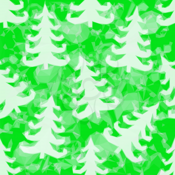 Green Pattern with Fir Trees Silhouettes, Low Poly Background. Vector