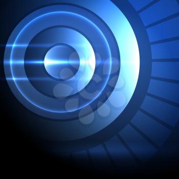Abstract blue shining circle technical background.
