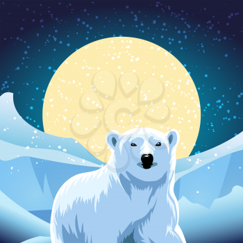 vector illustration of polar bear against ice desert