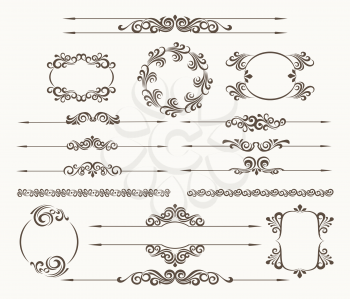 Set of calligraphic design elements for page decor. Filigree floral vector collection