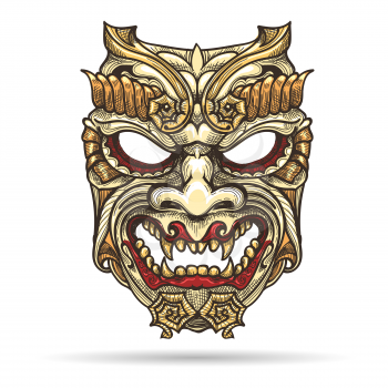 Hand drawn Japanese Samurai Demon Mask. Vector illustration.