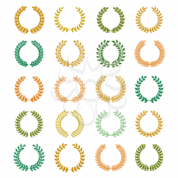 Set of colorful wreaths isolated on white background. Foliate award wreath collection.Vector illustration.