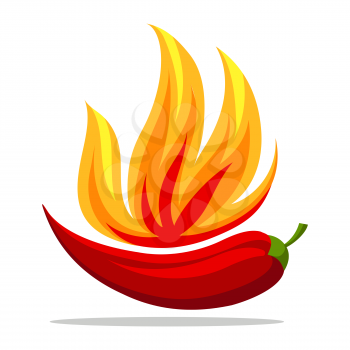 Chili pepper in fire  vintage emblem. Retro traditional mexican spicy hot chili pepper food restaurant graphics. Vector illustration.