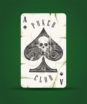 Ace of Spades with skull Poker Club Emblem on green background. Vector illustration.