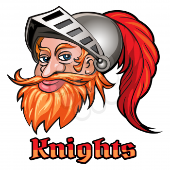 Knight head in helmet and wording Knights. Colorful illustration.