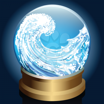 Illustration of wave inside crystal ball drawn in cartoon style 