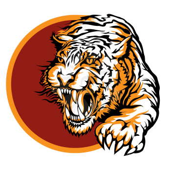 Roaring tiger logo design drawn in tattoo style