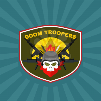 Military logo. Skull wearing a helmet with a weapon for Special warfare