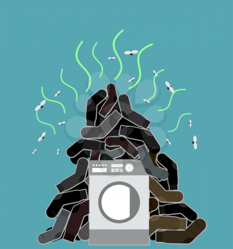 Big pile of dirty and smelly socks. Washing machine vector illustration
