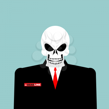 Mr Deadline. Death of a businessman in a suit. Skeleton in an Office suit. Vector illustration.
