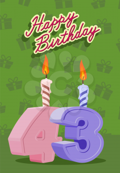 43 year Happy Birthday Card. Vector illustration