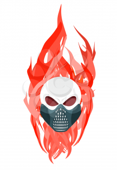 Skull protective mask against a backdrop of flames. Vector artwork for tattoos
