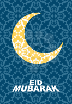 Muslim community festival Eid Mubarak with hanging moon 