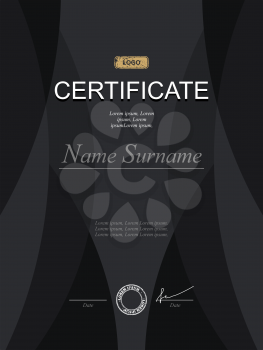 Black stylish certificate. Template for diploma. Strict modernist certificate in dark tones. Template for serious black certificate for business projects.
