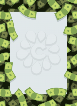 Frame out of money. Many dollars flying. Space for text. Cash green background.
