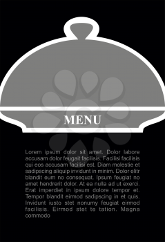 Cover for hot dishes. Cloche on black background. Template for menu of restaurant and Cafe.

