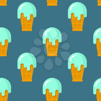 Mint ice cream seamless pattern. Cool dessert in waffle Cup. Texture of dessert. Milk sweets.
