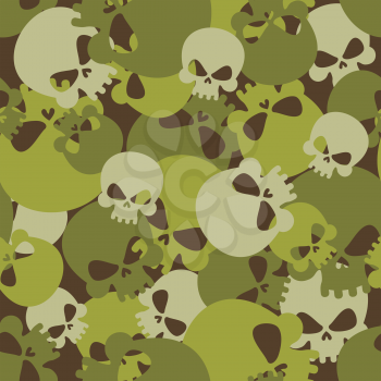 Military texture of skulls. Camouflage army seamless pattern from head skeletons. Scary  seamless background for soldiers.