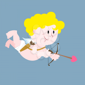 Cupid Angel of love. Little Cupid with wings. Cute Angel with golden hair. Bow and arrow. Arrow of love. Illustration for Valentine's day.
