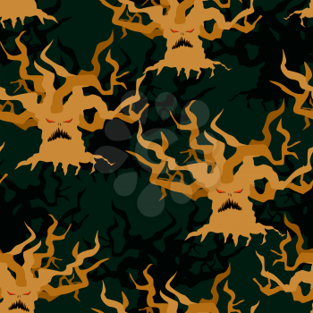 Wicked scary tree seamless pattern. Swamp Monster background. Wood texture.
