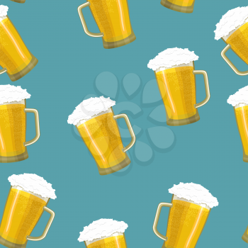 Seamless background tankards foamy glass of beer
