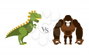 Godzilla vs King Kong. Battle monsters. Big wild monkey and scary dinosaur. Contest of destroyers.