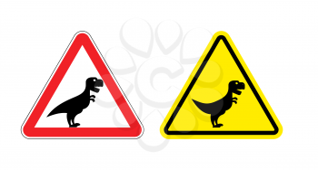 Attention of Tyrannosaurus. Danger sign. Cautious spending t-Rex dinosaur. Angry and scary Predator of Jurassic period.
