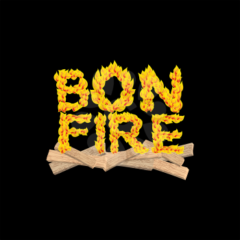 Bonfire typography. Fire letters. Burning Boards. Flame lettering
