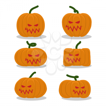 Scary pumpkins for Halloween set. terrible holiday symbol
