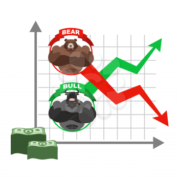 Rise and fall of  quotations of dollar. Bets on  Exchange. Bears and bulls. Red and green arrow. Business graph. graph of traders on stock exchange. Sale and purchase of shares

