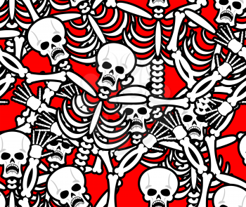 Hell seamless pattern. Skeleton in Sinners background. Ornament of dead. Bones and skull texture. infernal torments. Religious background