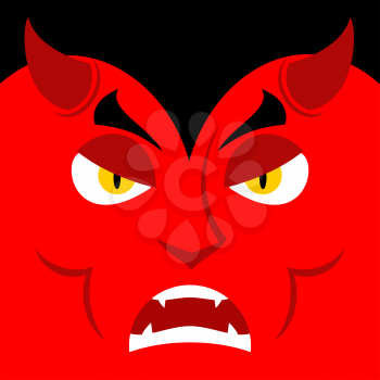 Evil Satan. Angry emotion Devil. Unhappy with demon frowning. Aggressive Lucifer. Prince of darkness and underworld. Religious and mythological character, supreme spirit of evil. Diablo Lord of Hell