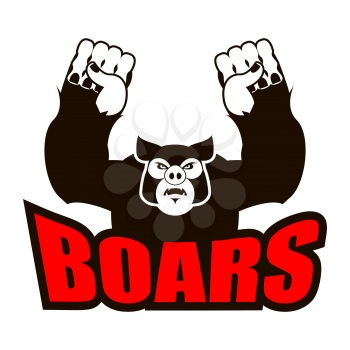 boars logo for sports team. Angry pig. Aggressive wild boar. grumpy farm animal. 