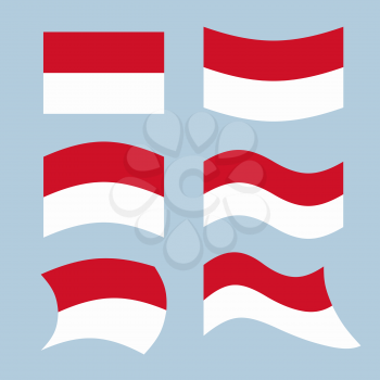 Monaco flag. Set of flags of Monaco Republic in various forms. Developing Monegasque flag European state
