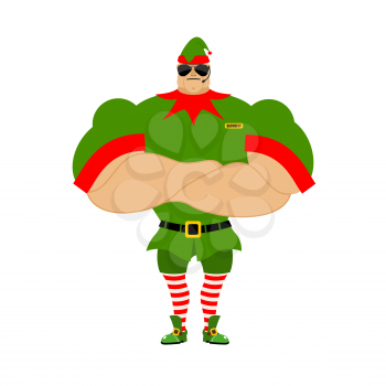 Santa Elf strong. Christmas guards. Protecting gifts for new year. Fitness santas helper