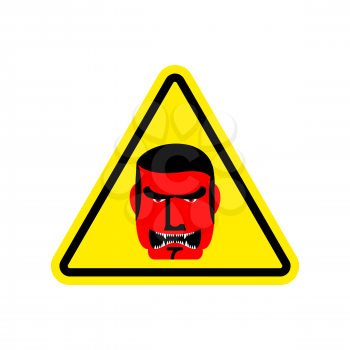 Angry Boss Warning sign yellow. Evil Head Hazard attention symbol. Danger road sign triangle terrible Director
