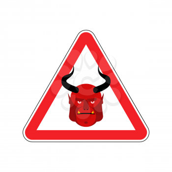 Satan Warning sign red. Demon Hazard attention symbol. Danger road sign triangle devil
