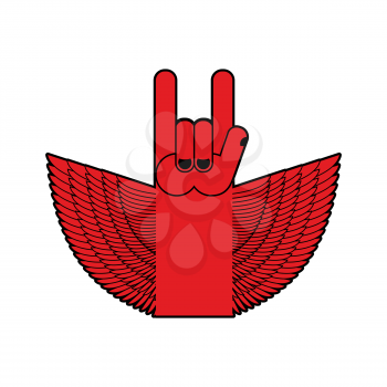 Rock hand and wings symbol of music. Rock and roll emblem isolated
