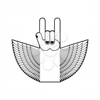 Rock hand and wings symbol of music. Rock and roll emblem isolated
