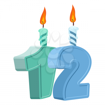 12 years birthday. Number with festive candle for holiday cake. twelve Anniversary
