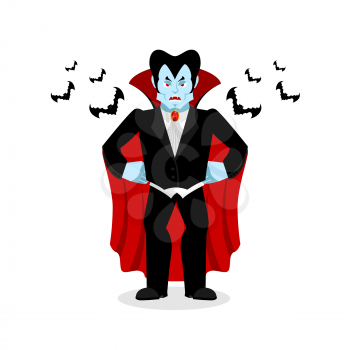 Angry Dracula. Evil Vampire. Aggressive ghoul in black cloak and bat
