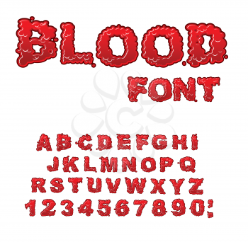 Blood font. Red liquid letter. Fluid lettring. Bloody ABC of scarlet sign. Alphabet gore
