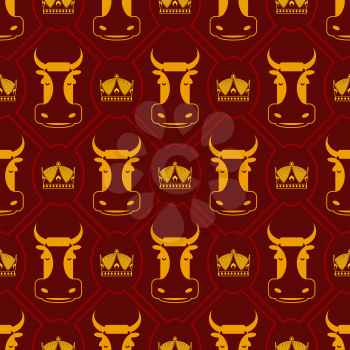 Royal beef seamless pattern. cow and crown regal background. Farm animal texture
