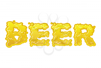 Beer text logo typography. Liquid yellow letters. Alcoholic lettering
