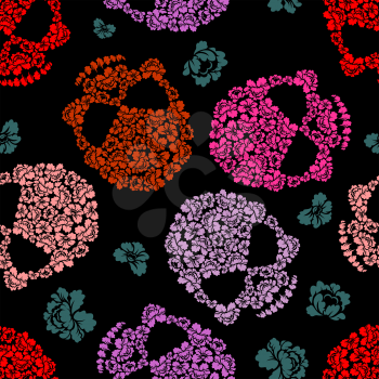 Flower skull Pattern. Scary and cute Vector background